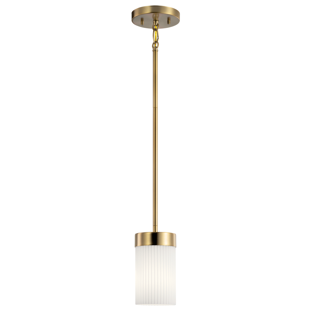 Ciona™ 4" 1 Light Mini Pendant with Round Ribbed Glass Brushed Natural Brass