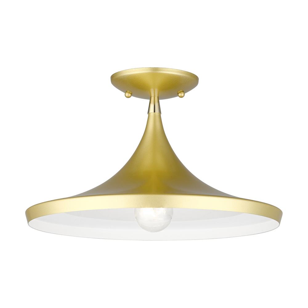 1 Light Soft Gold Semi-Flush with Polished Brass Finish Accents