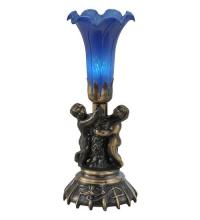 Meyda Green 11038 - 13" High Blue Tiffany Pond Lily Twin Cherub Accent Lamp