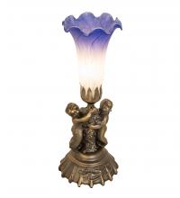 Meyda Green 225850 - 13" High Blue/White Pond Lily Twin Cherub Mini Lamp