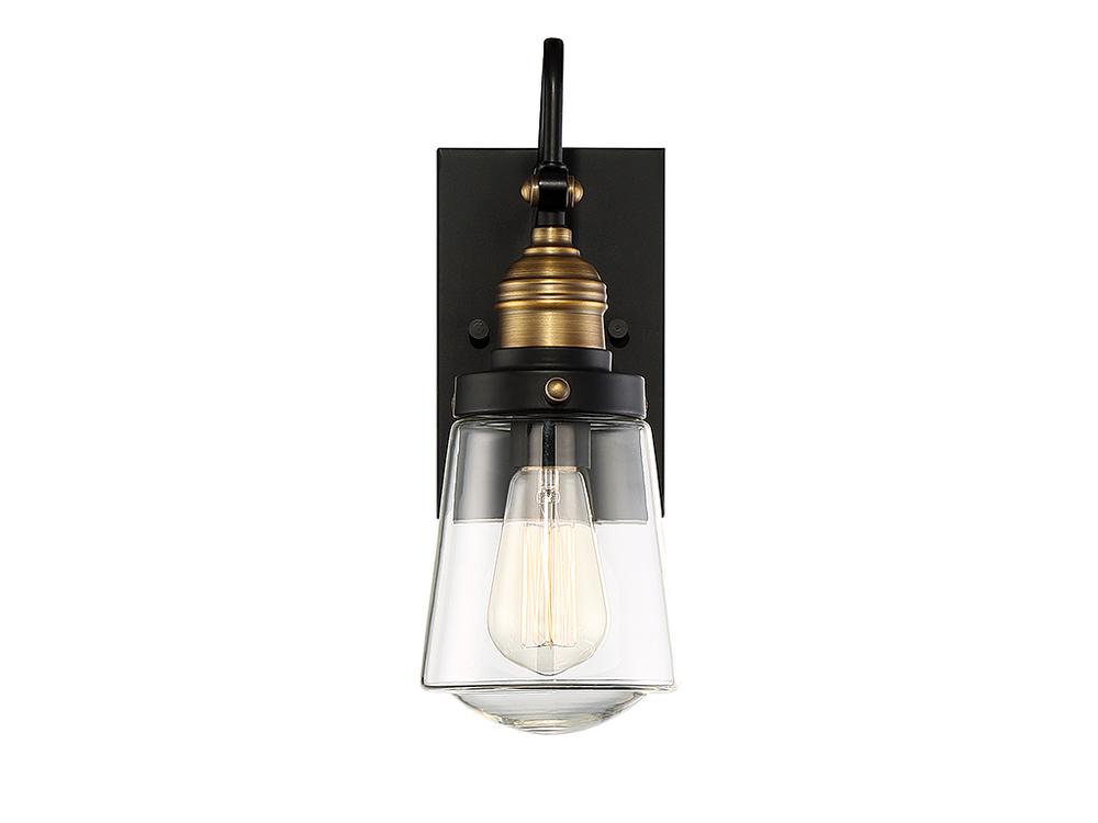 Macauley 1-Light Outdoor Wall Lantern in Vintage Black with Warm Brass