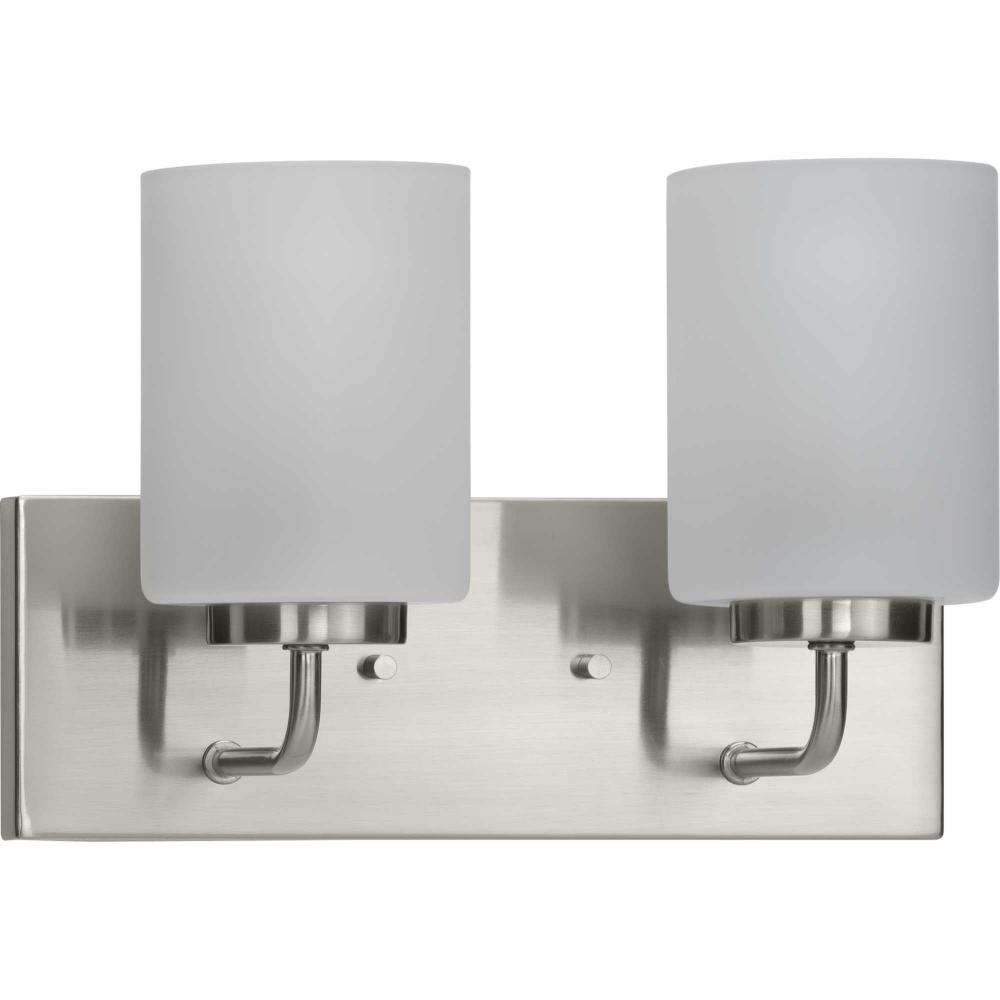 Merry Collection Two-Light Brushed Nickel and Etched Glass Transitional Style Bath Vanity Wall Light