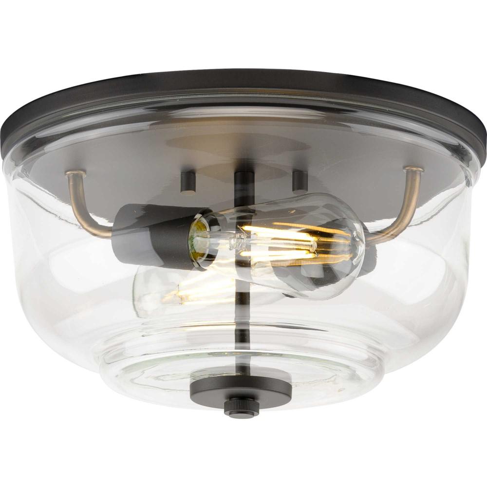 Rushton Collection Two-Light Graphite and Clear Glass Industrial Style Flush Mount Ceiling Light