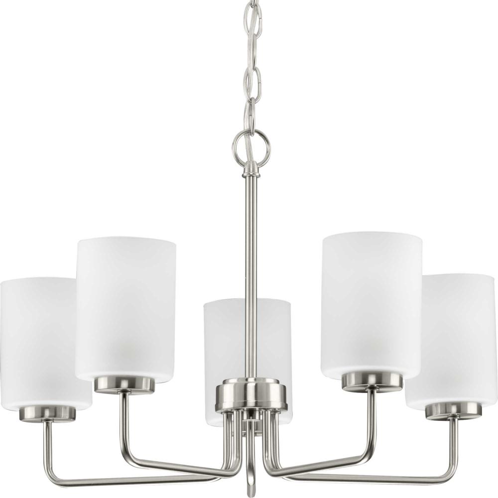 Merry Collection Five-Light Brushed Nickel and Etched Glass Transitional Style Chandelier Light