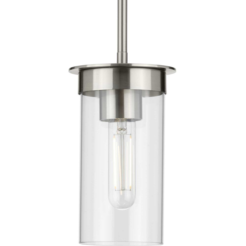 Kellwyn Collection One-Light Brushed Nickel and Clear Glass Transitional Style Hanging Mini-Pendant