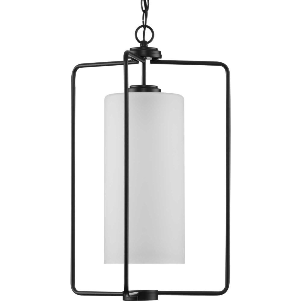 Merry Collection One-Light Matte Black and Etched Glass Transitional Style Foyer Pendant Light