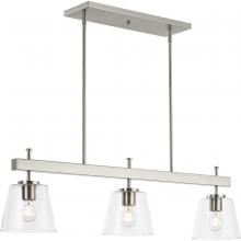 Progress P400298-009 - Saffert Collection Three-Light New Traditional Brushed Nickel Clear Glass Linear Island Chandelier L