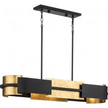 Progress P400352-031 - Lowery Collection Four-Light Industrial Luxe Linear Chandelier with Distressed Gold Leaf Accent