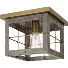 Progress P350197-175 - Hedgerow Collection One-Light Distressed Brass and Aged Oak Farmhouse Style Flush Mount Ceiling Ligh