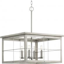 Progress P400253-009 - Hedgerow Collection Four-Light Brushed Nickel and Grey Washed Oak Farmhouse Style Chandelier Light