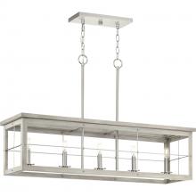Progress P400254-009 - Hedgerow Collection Five-Light Brushed Nickel and Grey Washed Oak Farmhouse Style Linear Island Chan