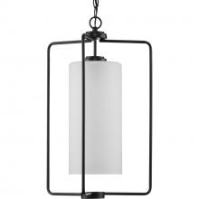 Progress P500333-031 - Merry Collection One-Light Matte Black and Etched Glass Transitional Style Foyer Pendant Light