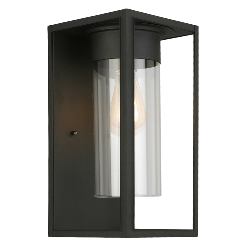 1x60W Outdoor Wall Light With Matte Black Finish & Clear Glass