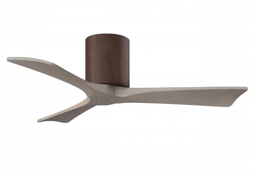 Irene-3H three-blade flush mount paddle fan in Walnut finish with 42” Gray Ash tone blades. 