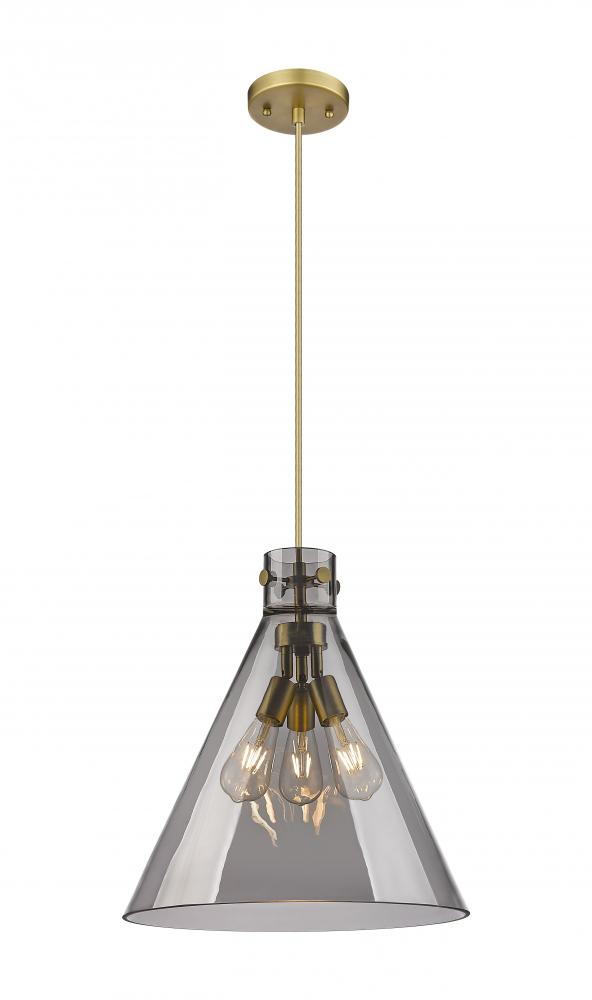 Newton Cone - 3 Light - 18 inch - Brushed Brass - Cord hung - Pendant