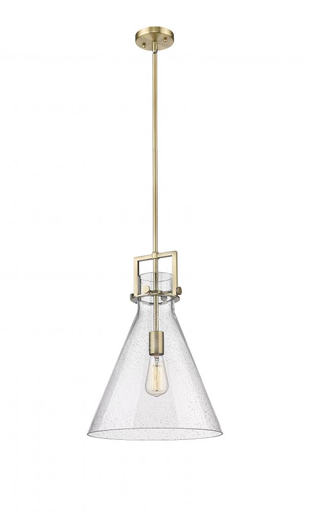 Newton Cone - 1 Light - 14 inch - Brushed Brass - Cord hung - Pendant