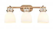 Innovations Lighting 411-3W-BB-G412-7WH - Newton Bell - 3 Light - 27 inch - Brushed Brass - Bath Vanity Light