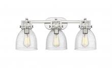 Innovations Lighting 411-3W-PN-G412-7SDY - Newton Bell - 3 Light - 27 inch - Polished Nickel - Bath Vanity Light