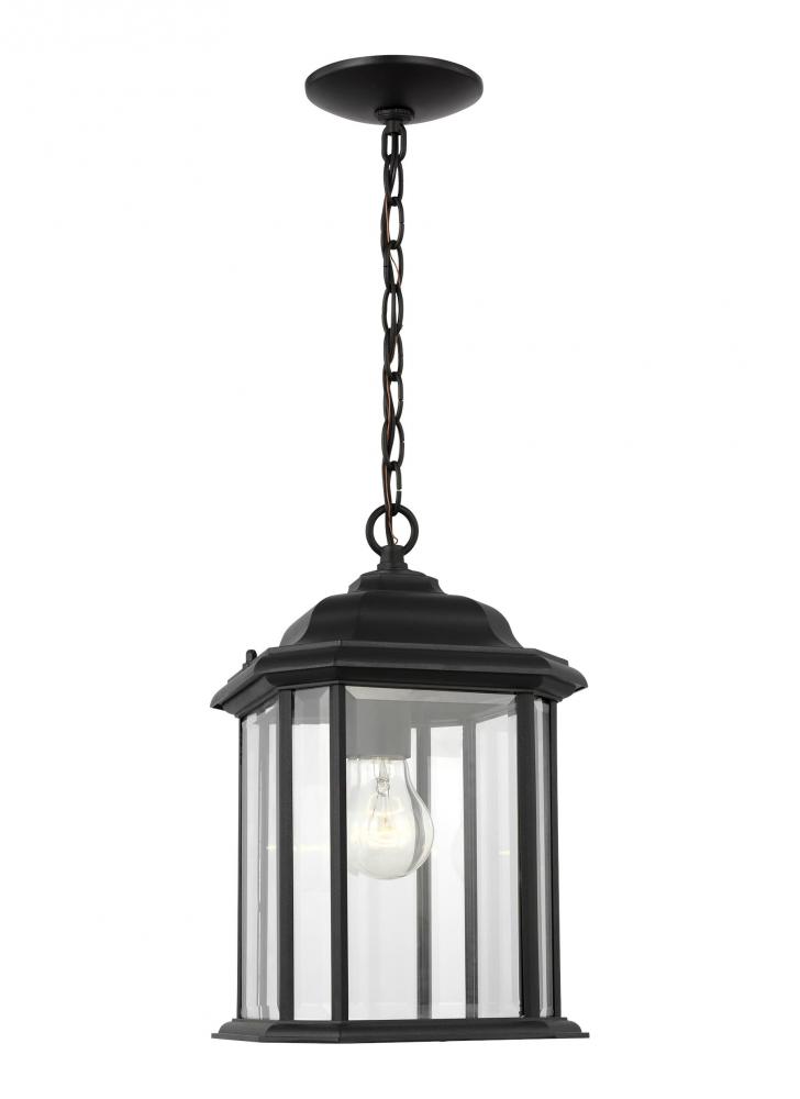 Kent traditional 1-light outdoor exterior ceiling hanging pendant in black finish with clear beveled