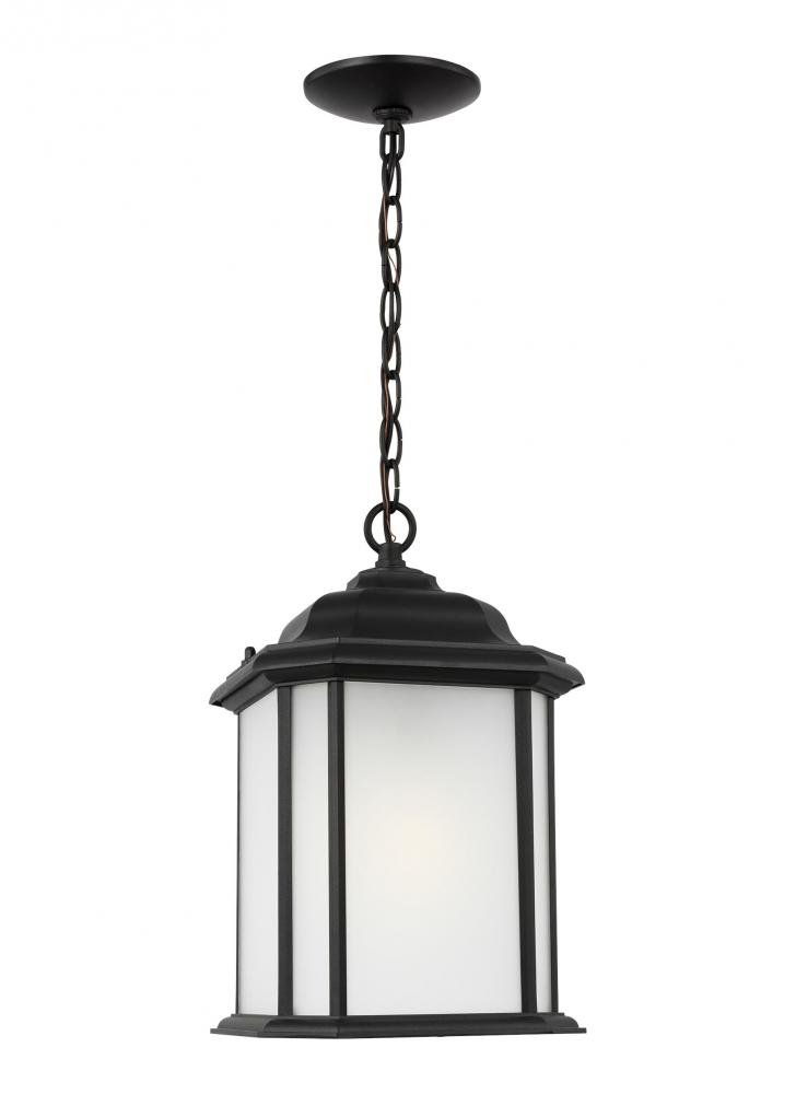Kent traditional 1-light outdoor exterior ceiling hanging pendant in black finish with satin etched