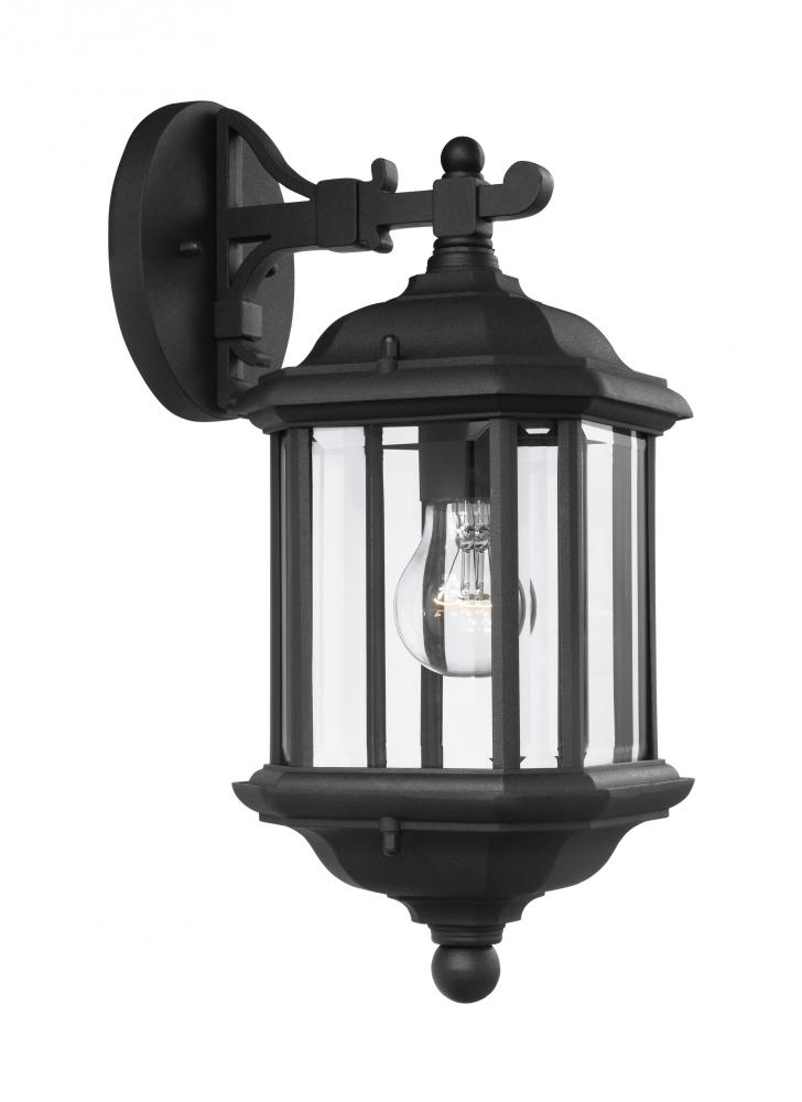 Kent traditional 1-light outdoor exterior medium wall lantern sconce in black finish with clear beve
