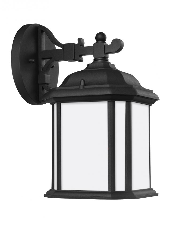 Kent traditional 1-light LED outdoor exterior small wall lantern sconce in black finish with satin e