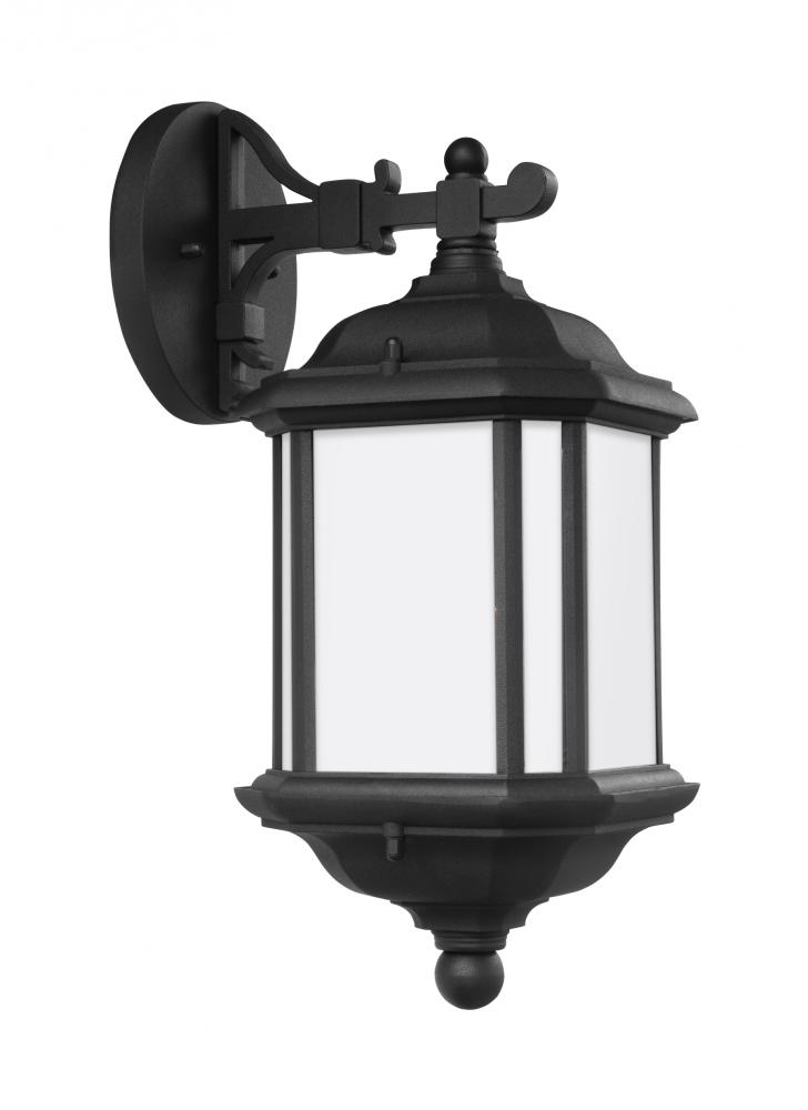 Kent traditional 1-light outdoor exterior medium wall lantern sconce in black finish with satin etch