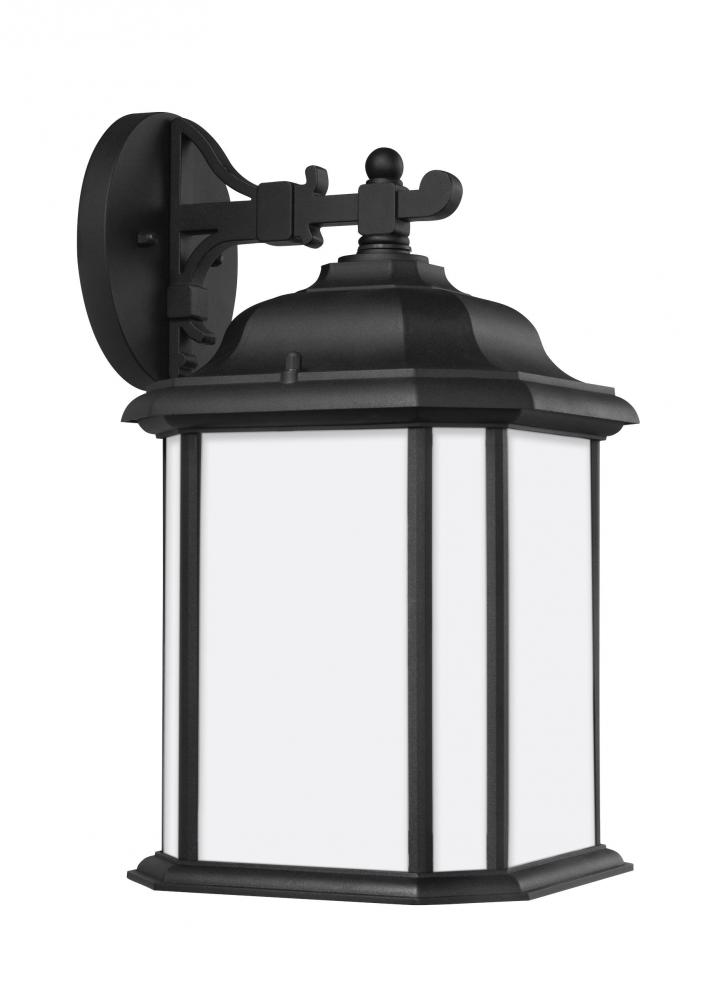 Kent traditional 1-light LED outdoor exterior large wall lantern sconce in black finish with satin e