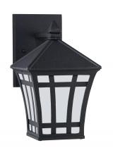 Generation Lighting 89131-12 - Herrington transitional 1-light outdoor exterior small wall lantern sconce in black finish with etch