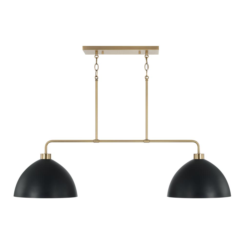 2-Light Linear Chandelier in Aged Brass and Black