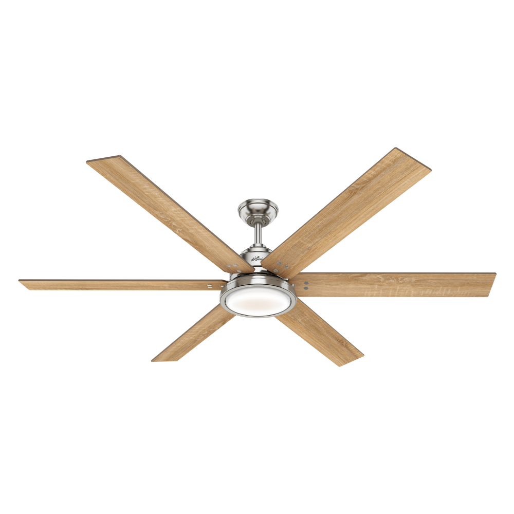 Hunter 70 inch Warrant Brushed Nickel Ceiling Fan with LED Light Kit and Wall Control