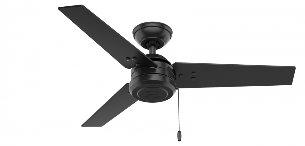 Hunter 44 inch Cassius Matte Black Damp Rated Ceiling Fan and Pull Chain