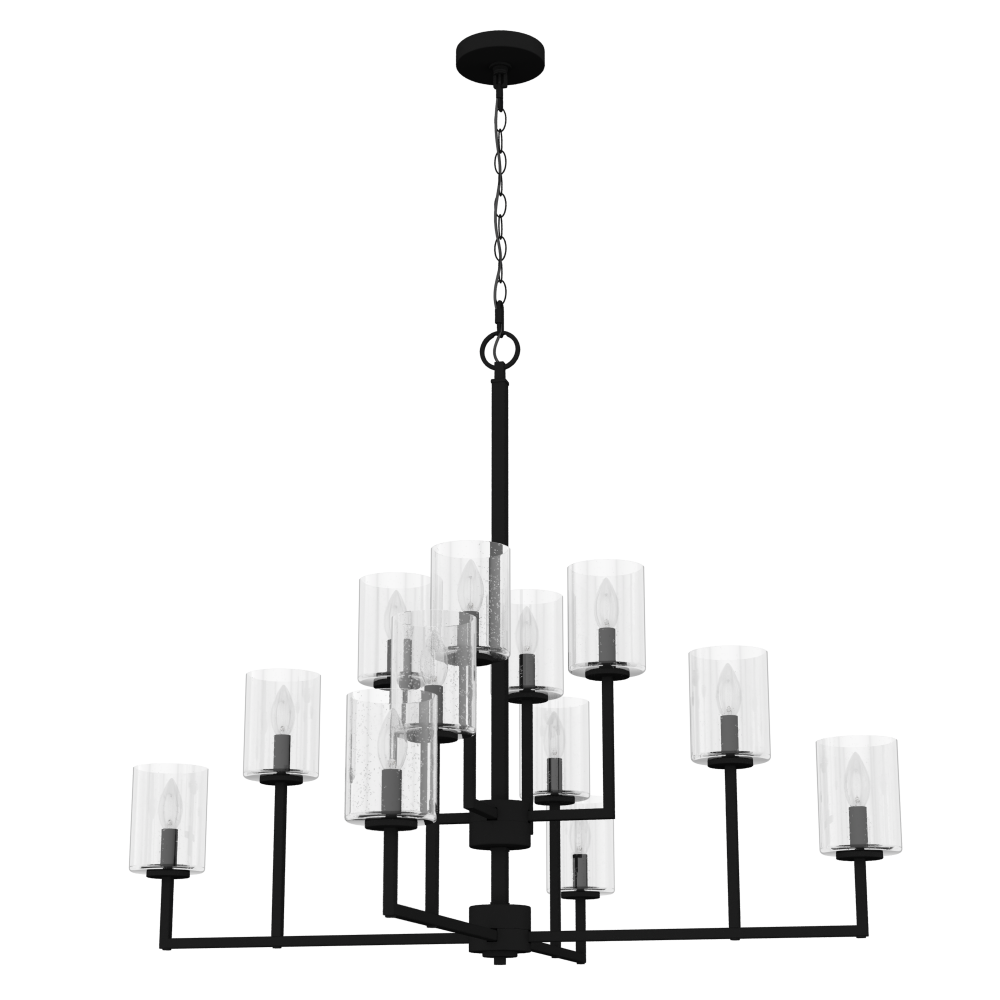 Hunter Kerrison Natural Black Iron with Seeded Glass 12 Light Chandelier Ceiling Light Fixture