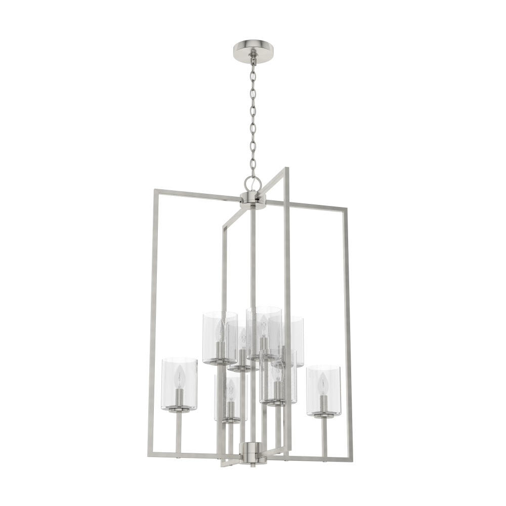 Hunter Kerrison Brushed Nickel with Seeded Glass 8 Light Pendant Ceiling Light Fixture