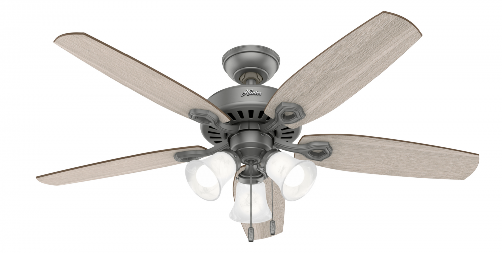 Hunter 52 inch Builder Matte Silver Ceiling Fan with LED Light Kit and Pull Chain