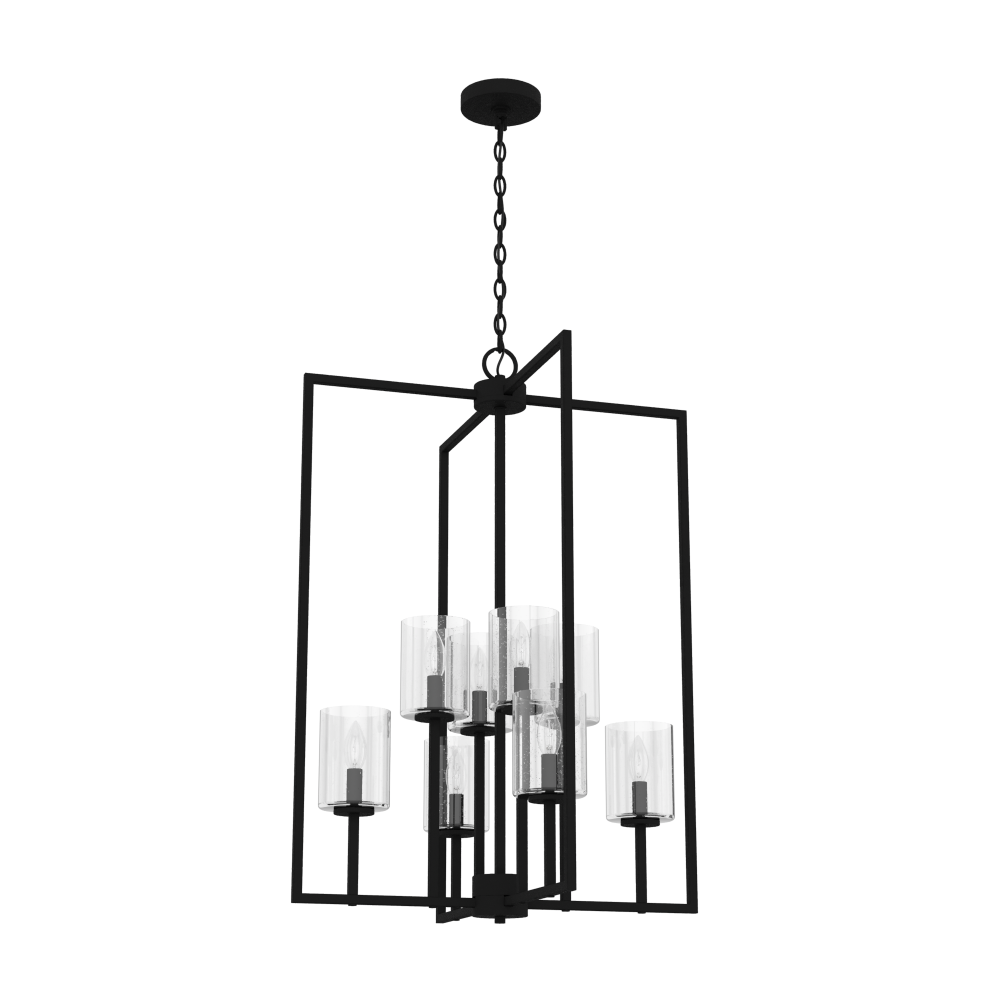 Hunter Kerrison Natural Black Iron with Seeded Glass 8 Light Pendant Ceiling Light Fixture