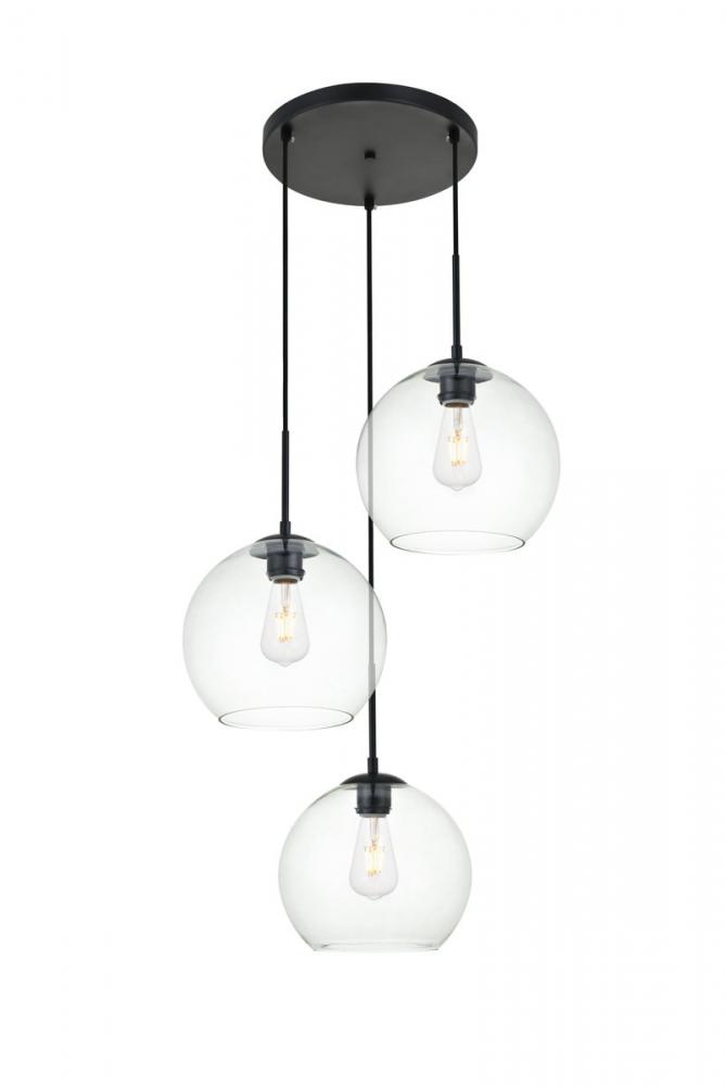 Baxter 3 Lights Black Pendant with Clear Glass