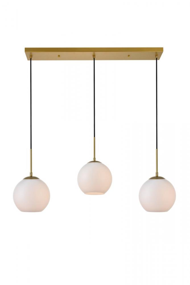 Baxter 3 Lights Brass Pendant with Frosted White Glass