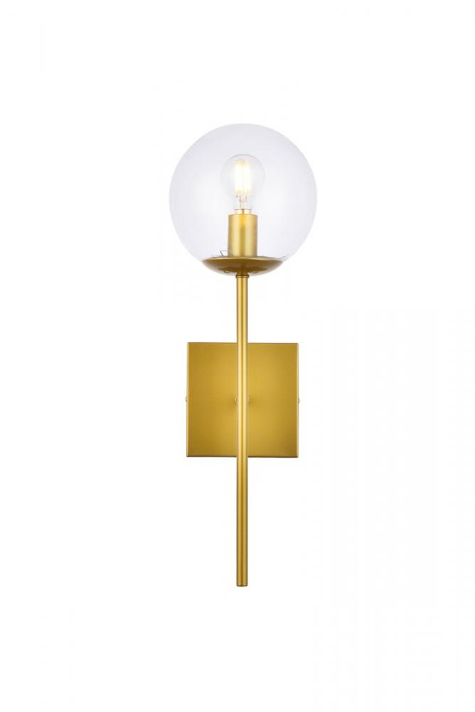 Neri 1 Light Brass and Clear Glass Wall Sconce