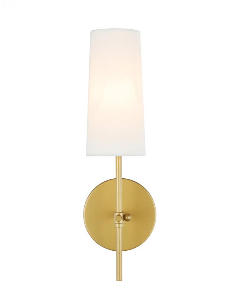 Mel 1 Light Brass and White Shade Wall Sconce