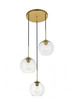Elegant LD2208BR - Baxter 3 Lights Brass Pendant with Clear Glass