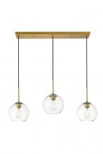 Elegant LD2236BR - Baxter 3 Lights Brass Pendant with Clear Glass