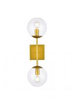 Elegant LD2357BR - Neri 2 Lights Brass and Clear Glass Wall Sconce