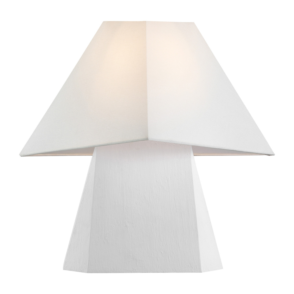 Herrero modern 1-light LED medium table lamp in matte white finish with white linen fabric shade
