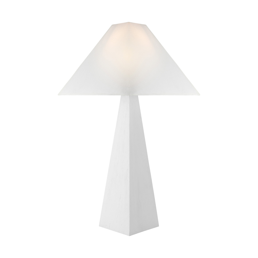 Herrero modern 1-light LED large table lamp in matte white finish with white linen fabric shade
