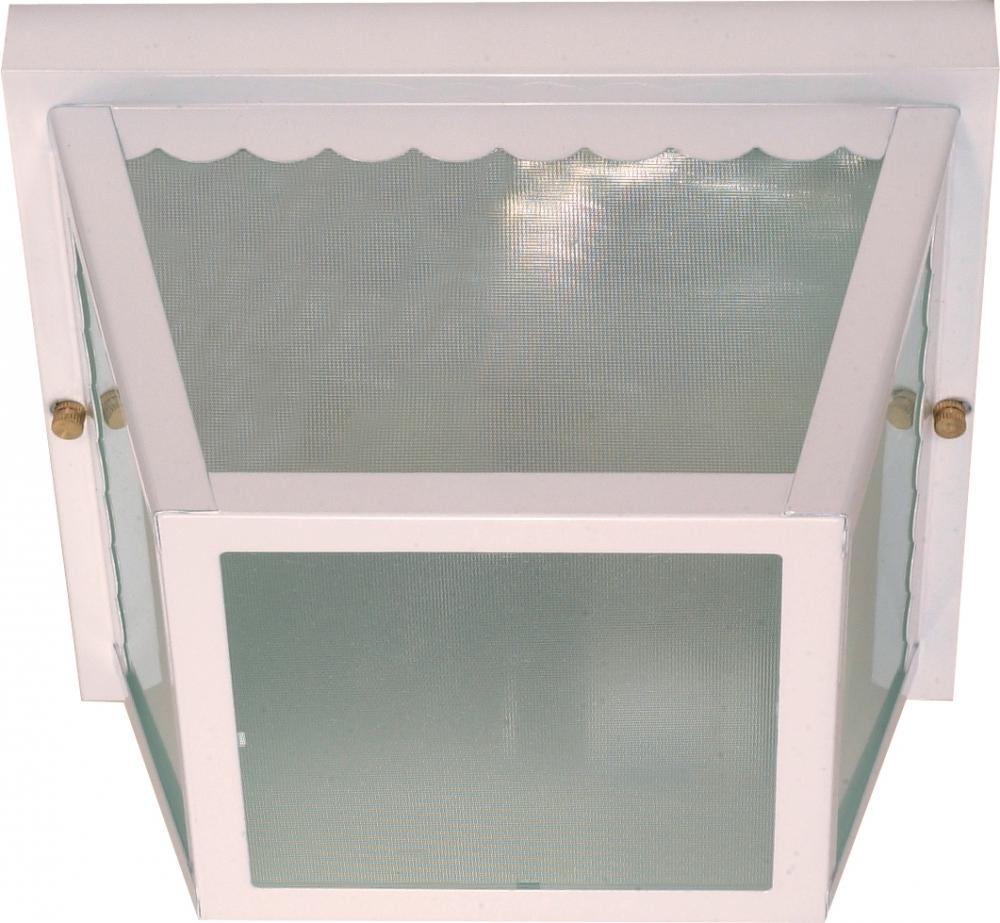2 Light - 10" Carport Flush with Textured Frosted Glass - White Finish