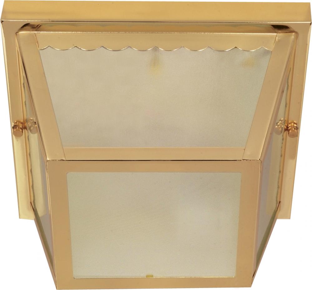 2 Light - 10" Carport Flush with Textured Frosted Glass - Polished Brass Finish