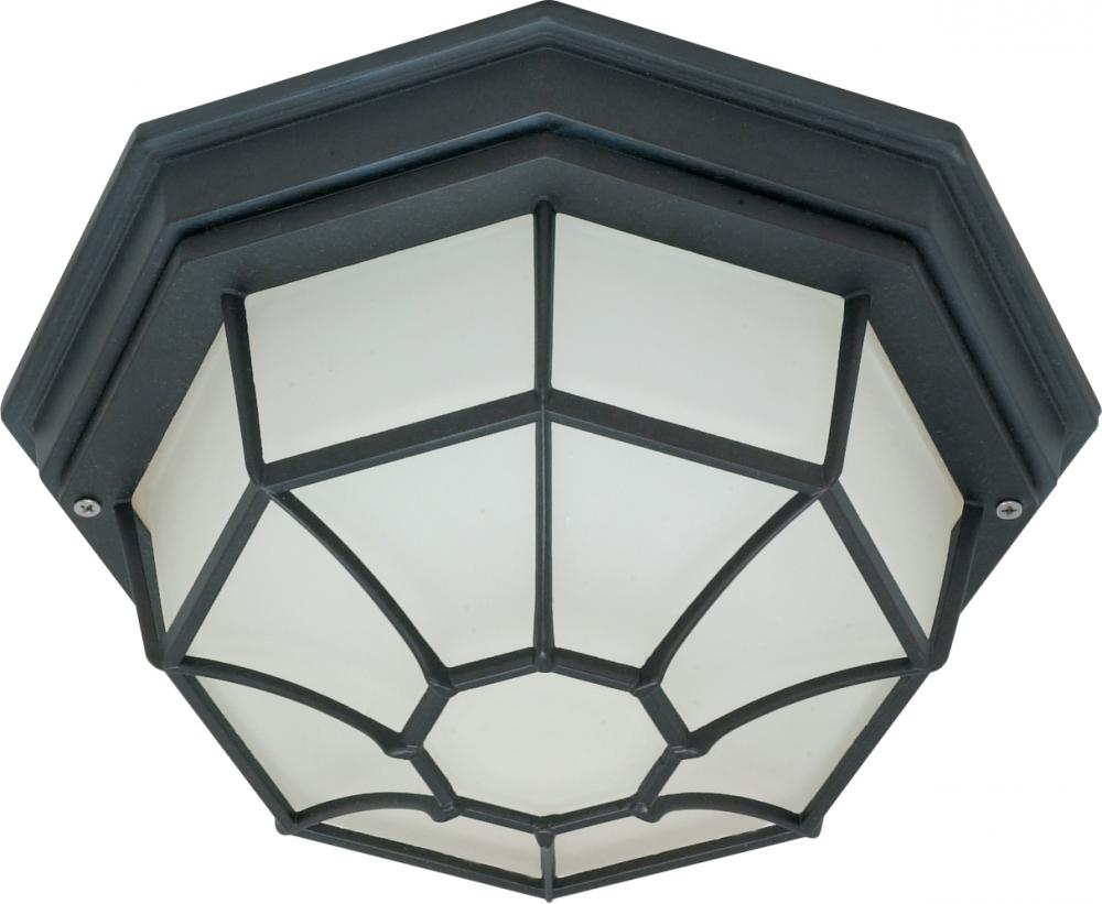 1 Light - 12" Flush Spider Cage with Glass Lens - Textured Black Finish