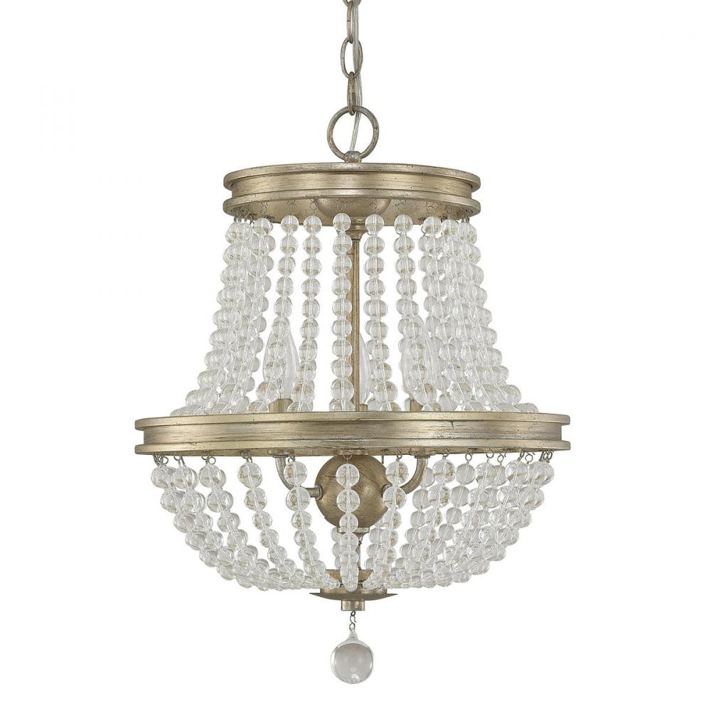 3-Light Chandelier with Glass Beads and Finial
