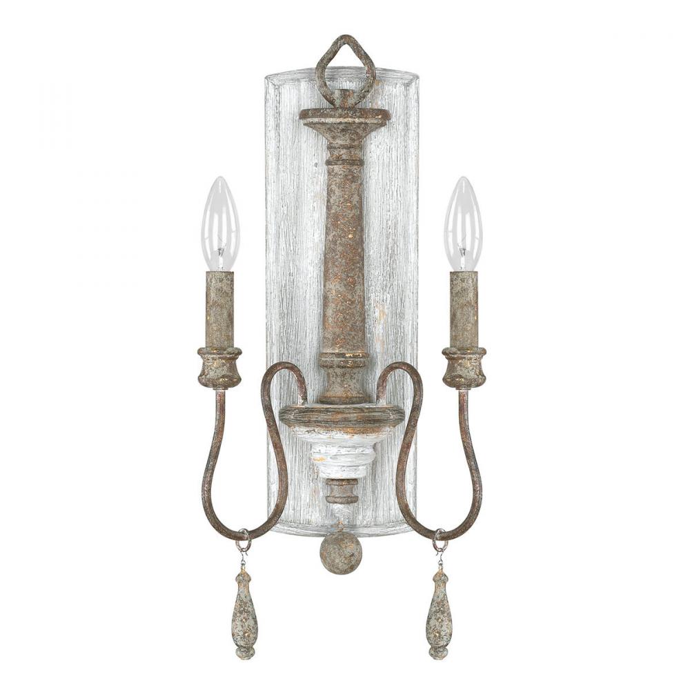 2-Light Candle-Style Sconce in Distressed Grey and White French Antique